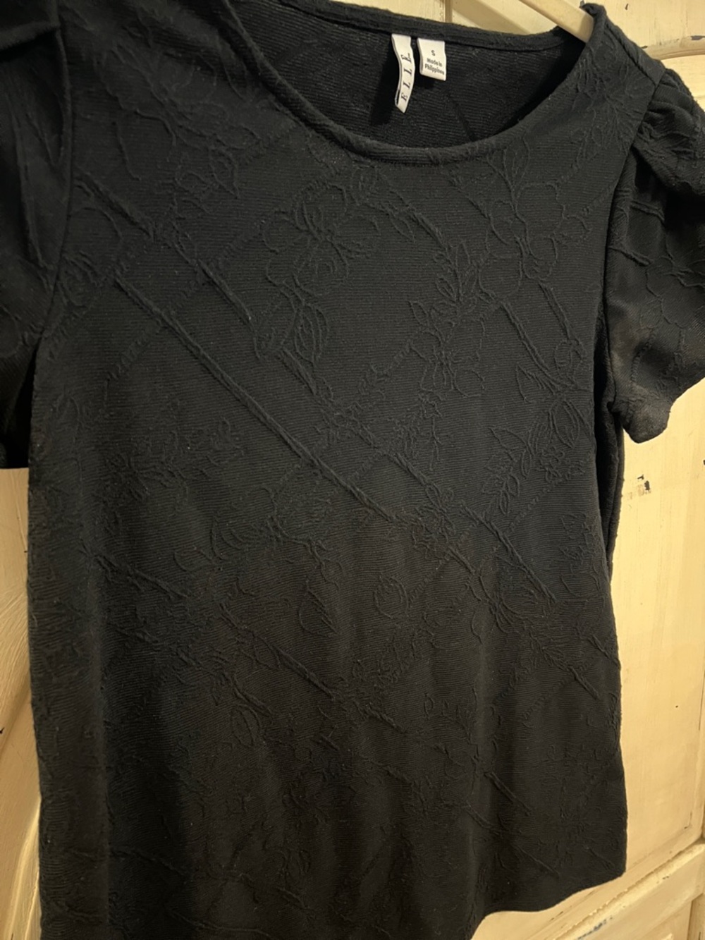Elle Black Textured Puff Sleeve Top Small Dressy Blouse - Picture 4 of 11
